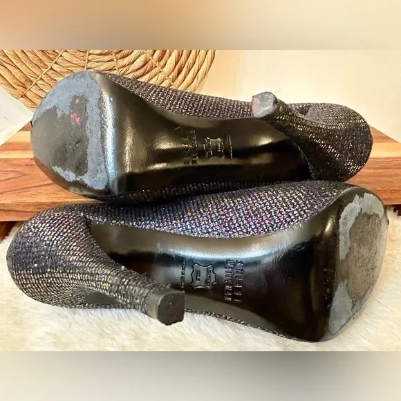 Stuart Weitzman Evabaton Perp Toe Platform Evening Pumps Iris Glitter Size 8.5